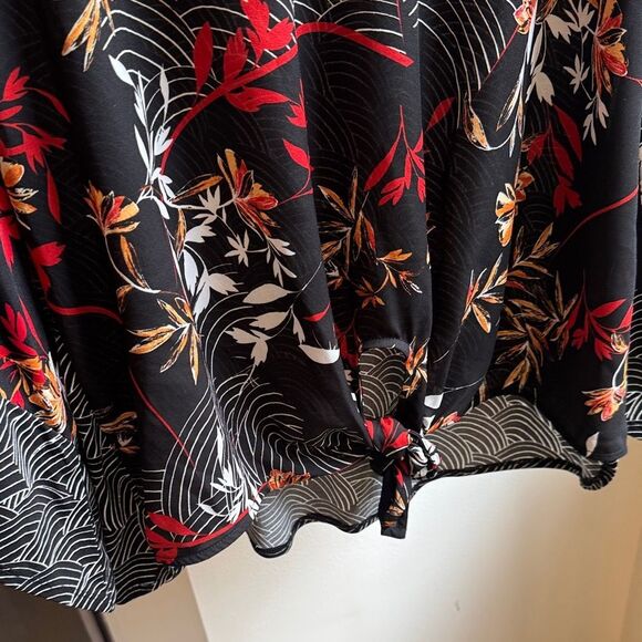 Alfani Black Blouse with Red and Orange Floral Design - Picture 5 of 6
